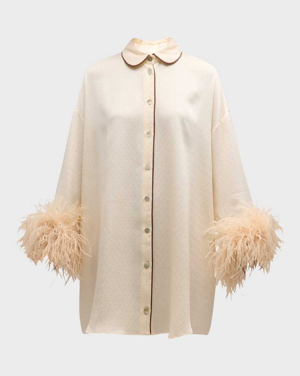 Pastelle Oversized Feather-Trim Shirtdress